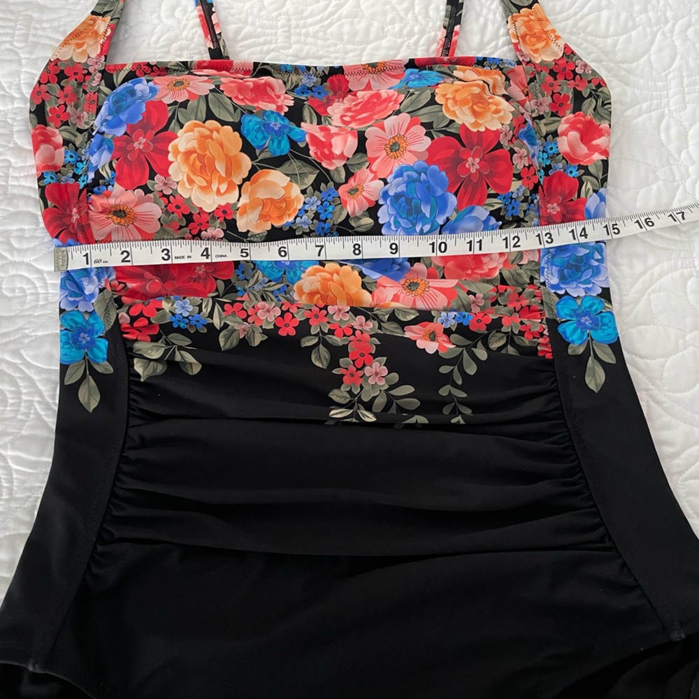 Johnny Was Black Royal Ruched One Piece Floral Swimsuit Sz 3X - Picture 11 of 14